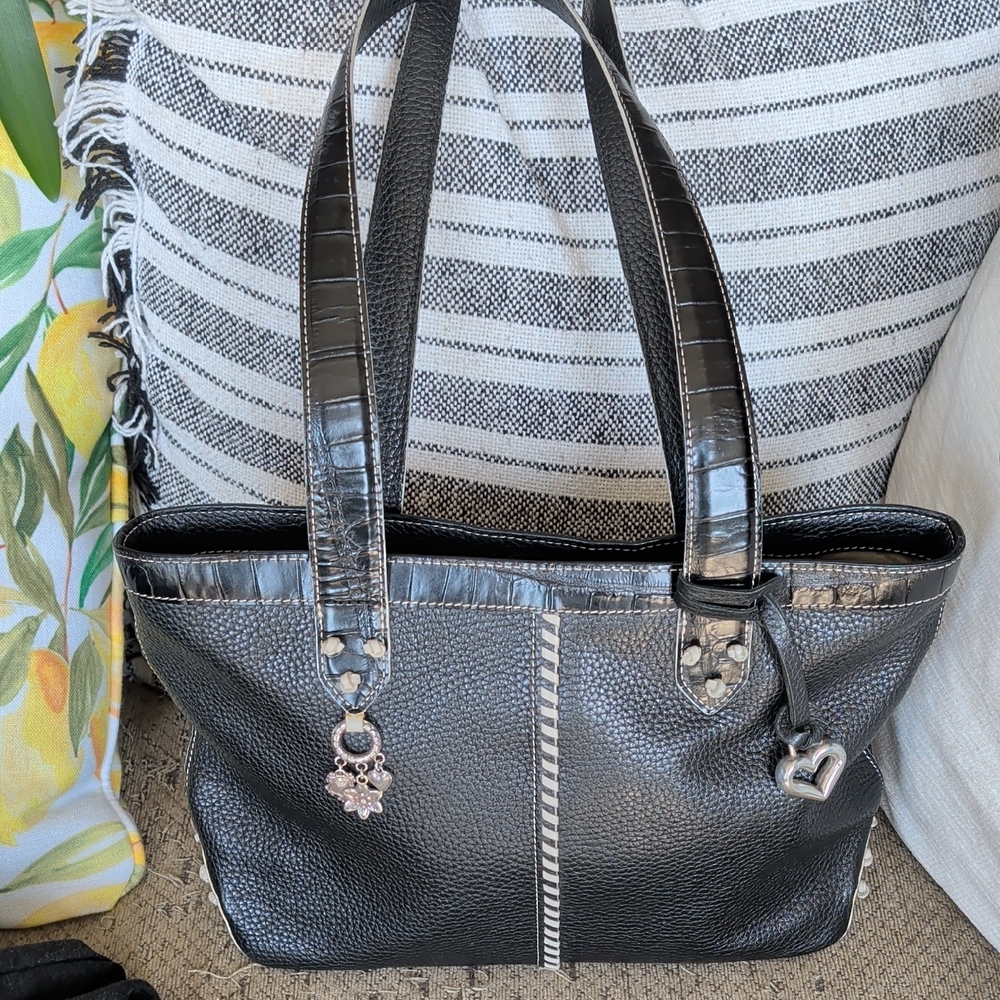 Brighton Elegant Black Leather‎ Tote Bag #C71745 With Storage Bag